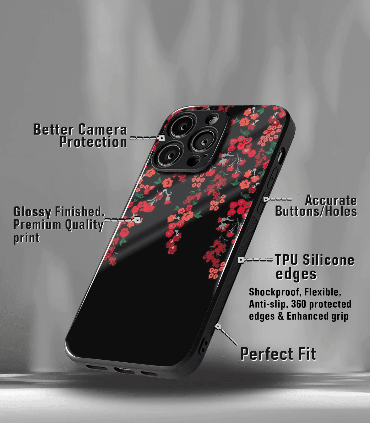 'for her' premium glossy floral/ aesthetic phone case compatible for every phone models.