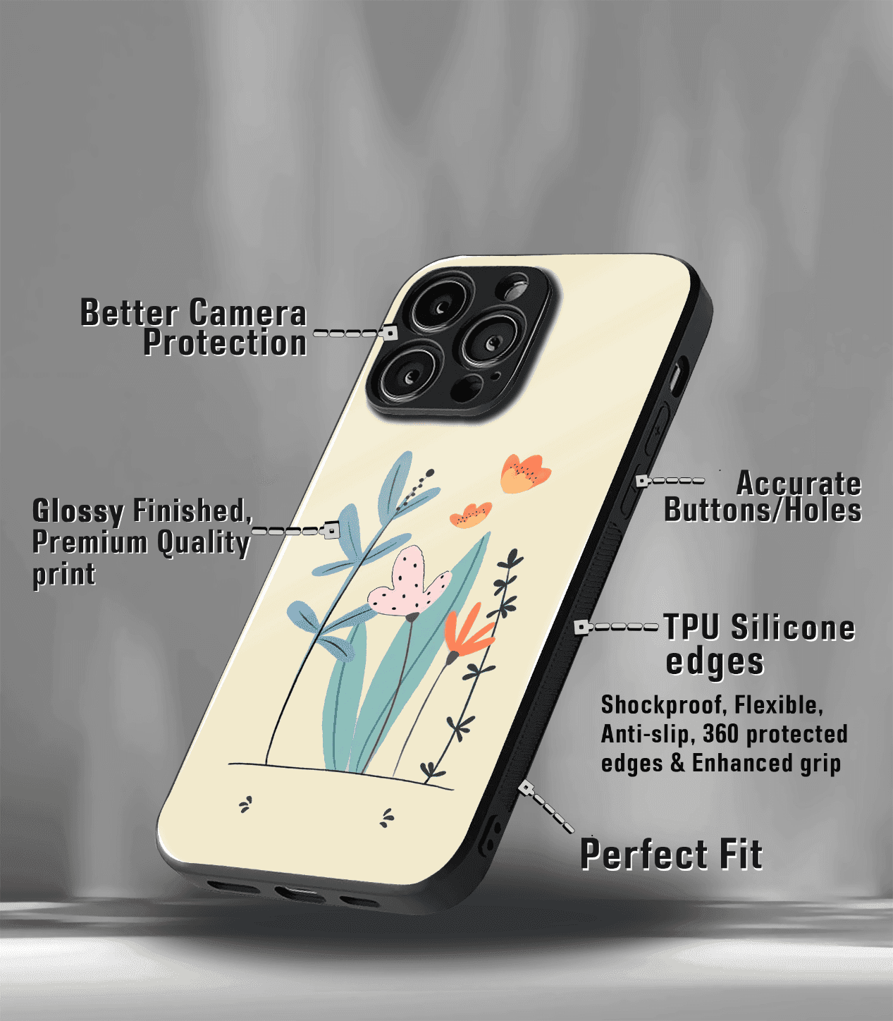 'for her' premium glossy floral/ aesthetic phone case compatible for every phone models.