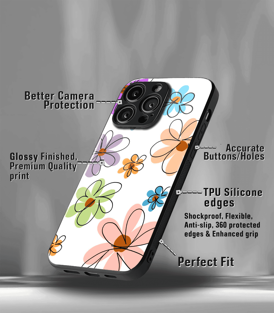 'for her' premium glossy floral/ aesthetic phone case compatible for every phone models.