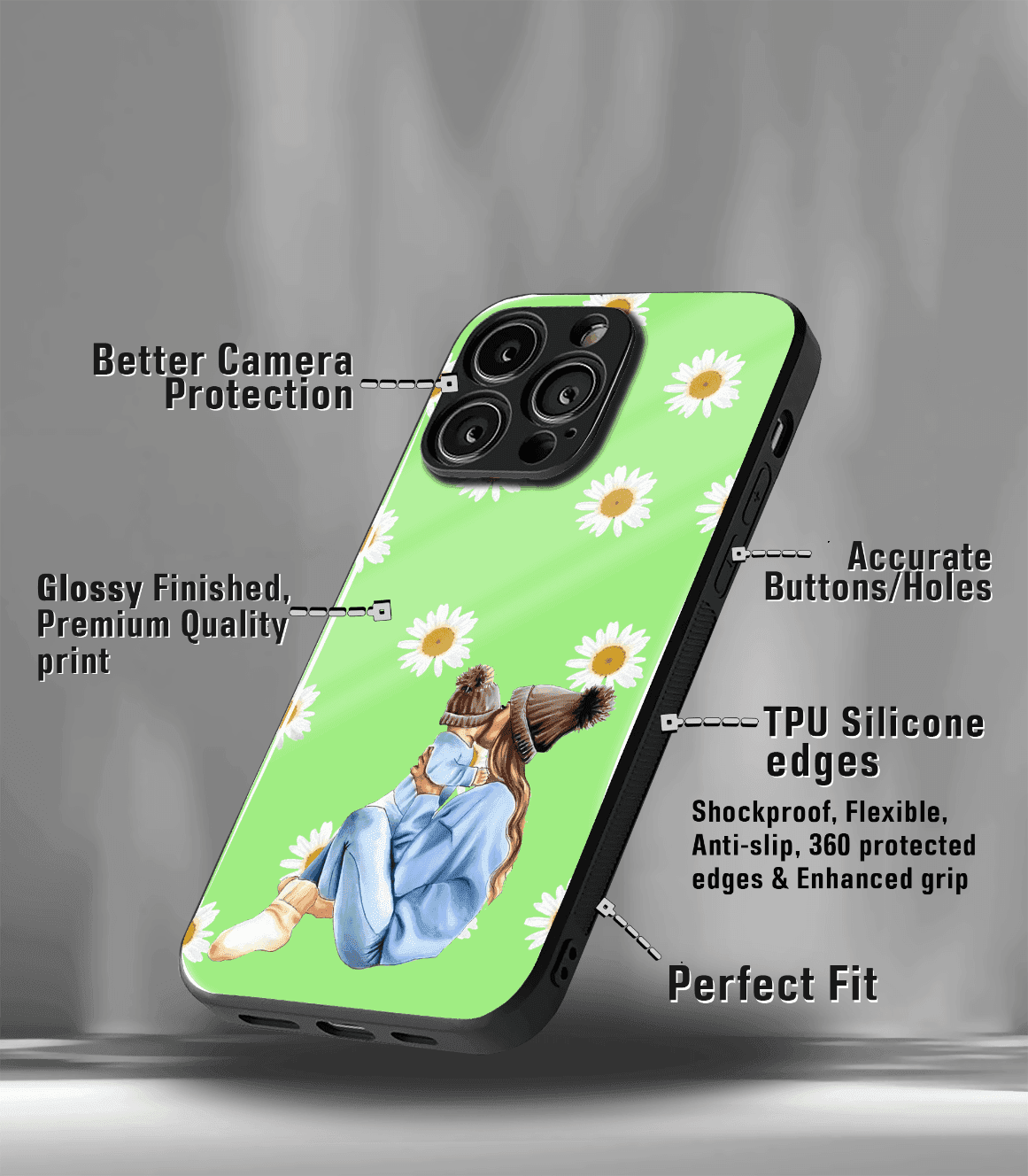 'for her' premium glossy floral/ aesthetic phone case compatible for every phone models.