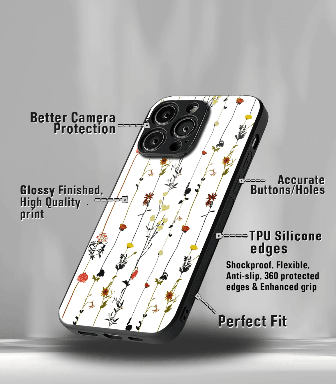 'for her' premium glossy floral/ aesthetic phone case compatible for every phone models.