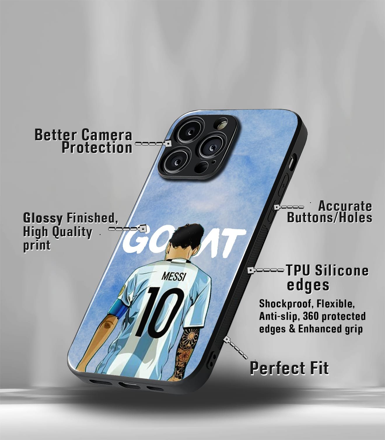 lionel messi goat edition premium glossy phone case.