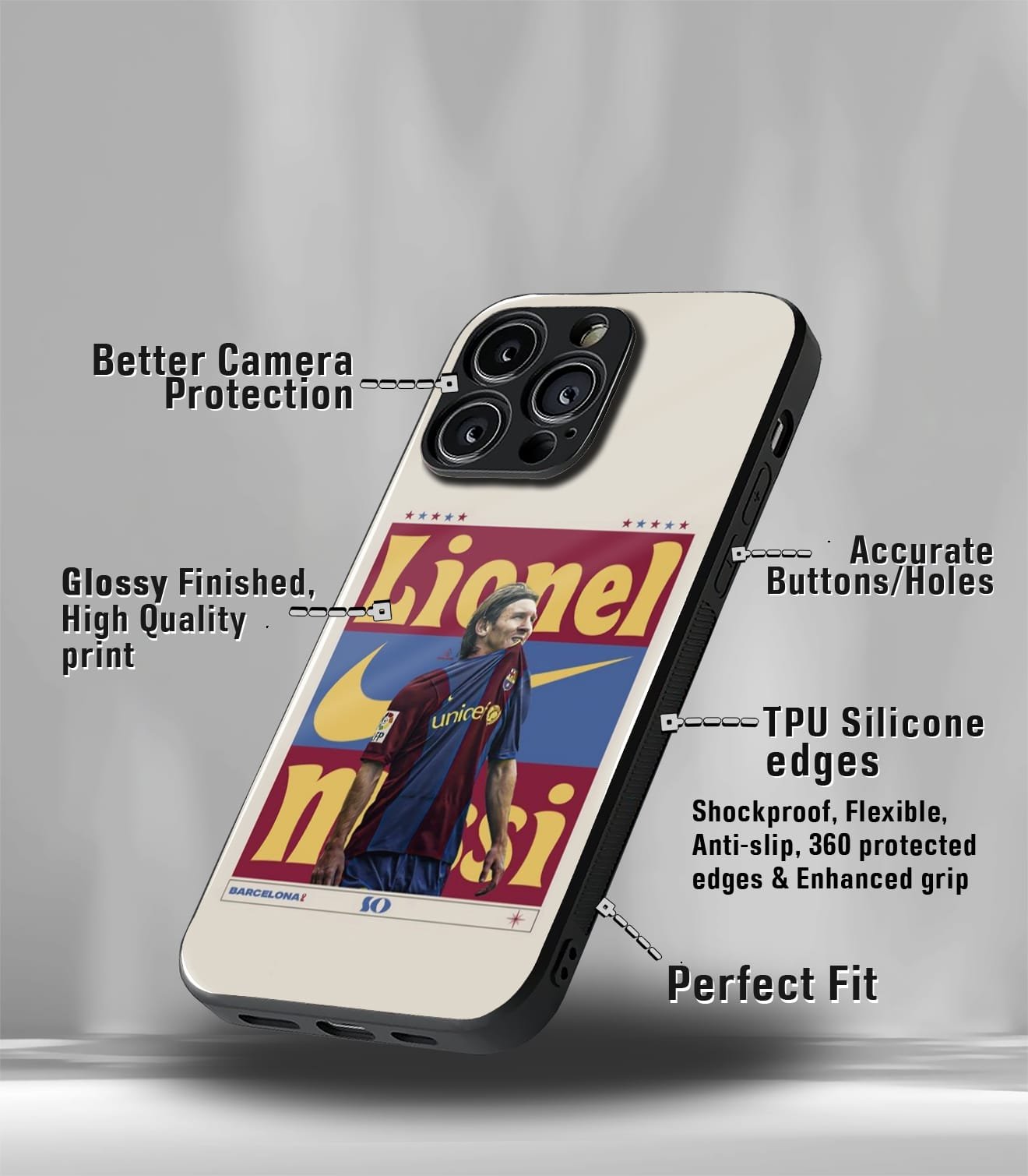 lionel messi vintage edition premium glossy phone case.