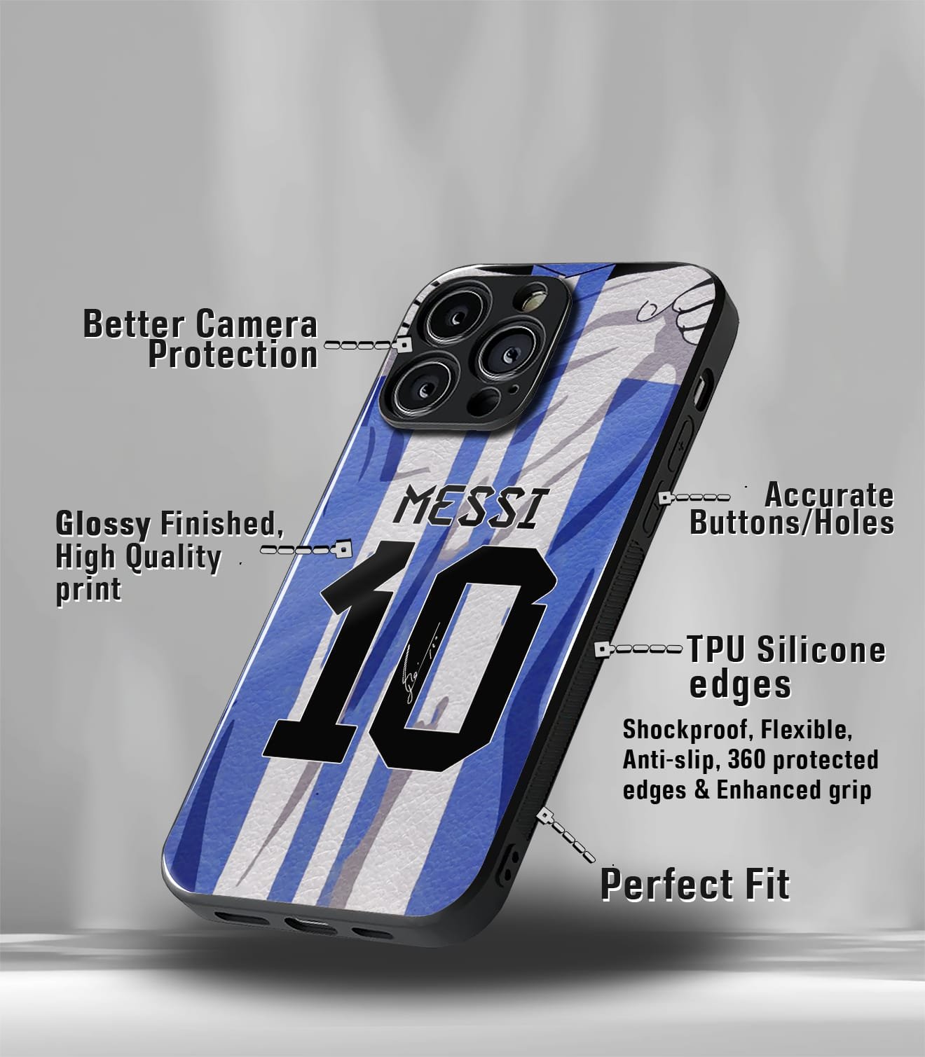 lionel messi jersey goat edition premium glossy phone case.