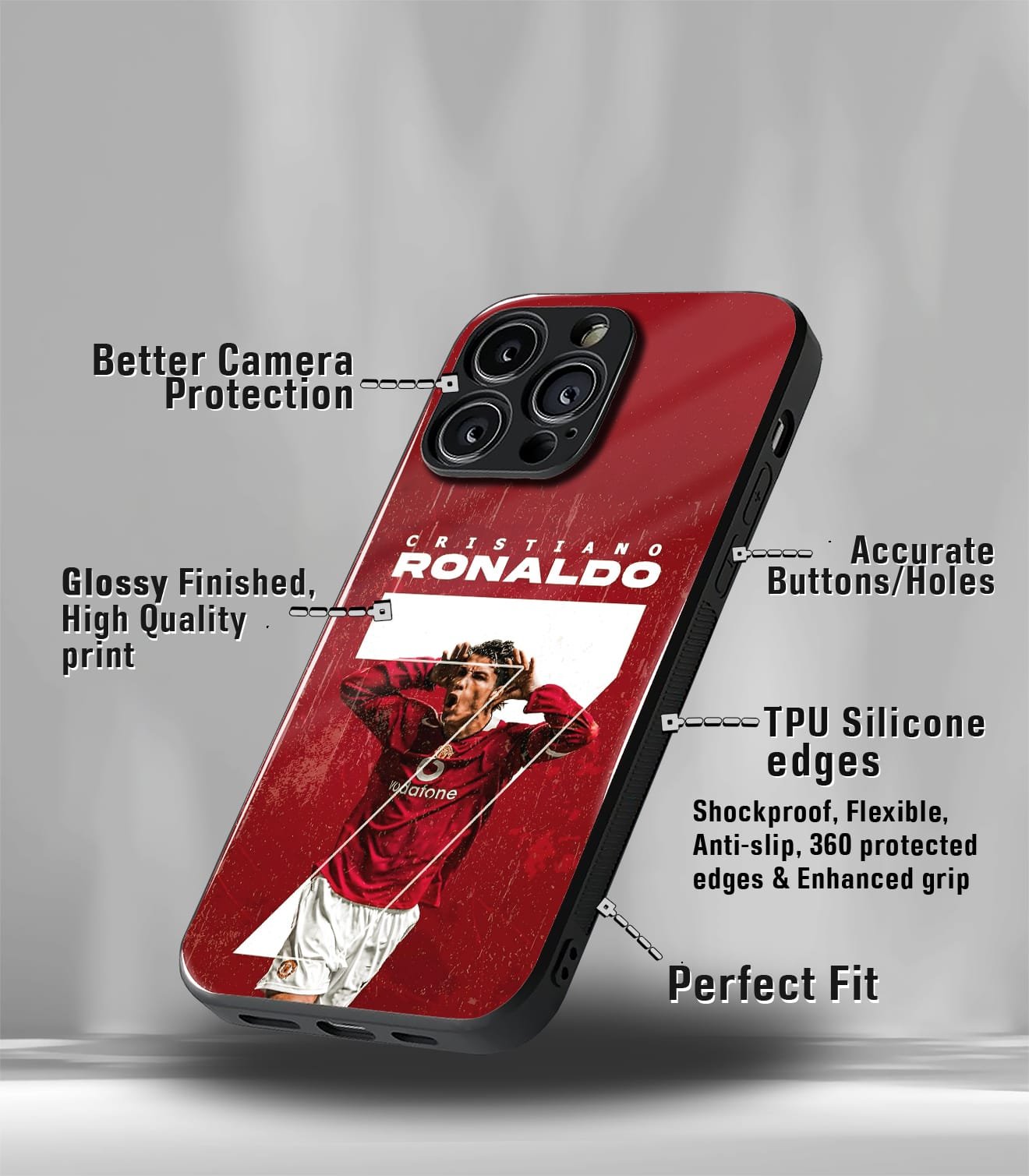 cristiano ronaldo goat cr7 manchester united edition premium glossy phone case.