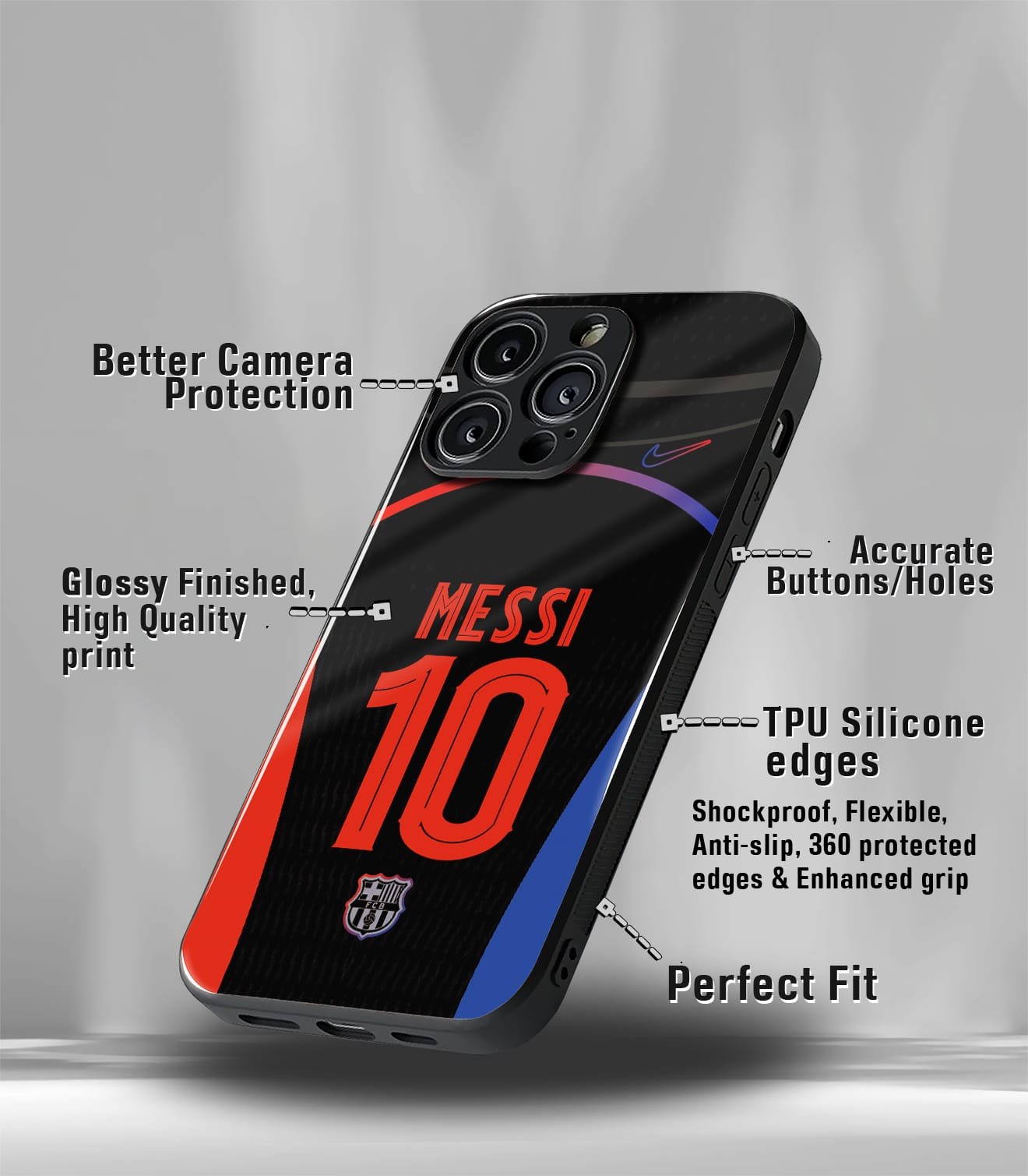 lionel messi barca kit edition premium glossy phone case.