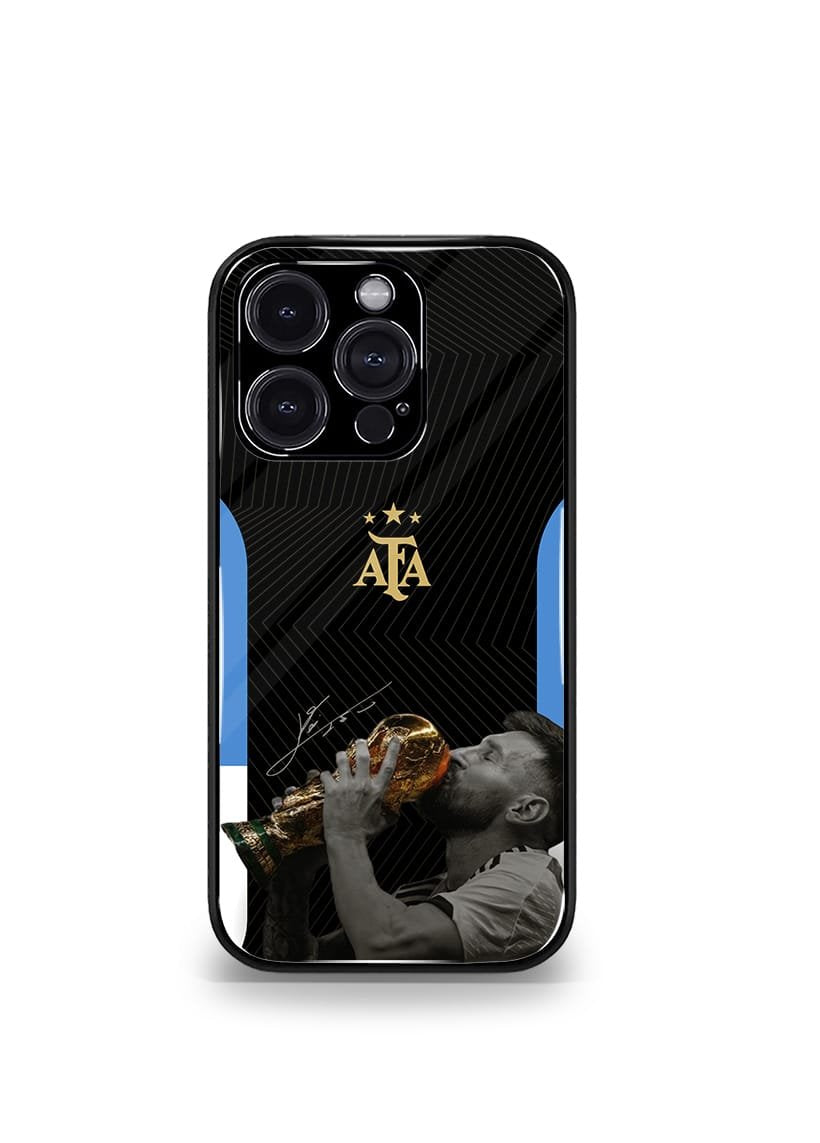 lionel messi goat edition with cup premium glossy phone case.