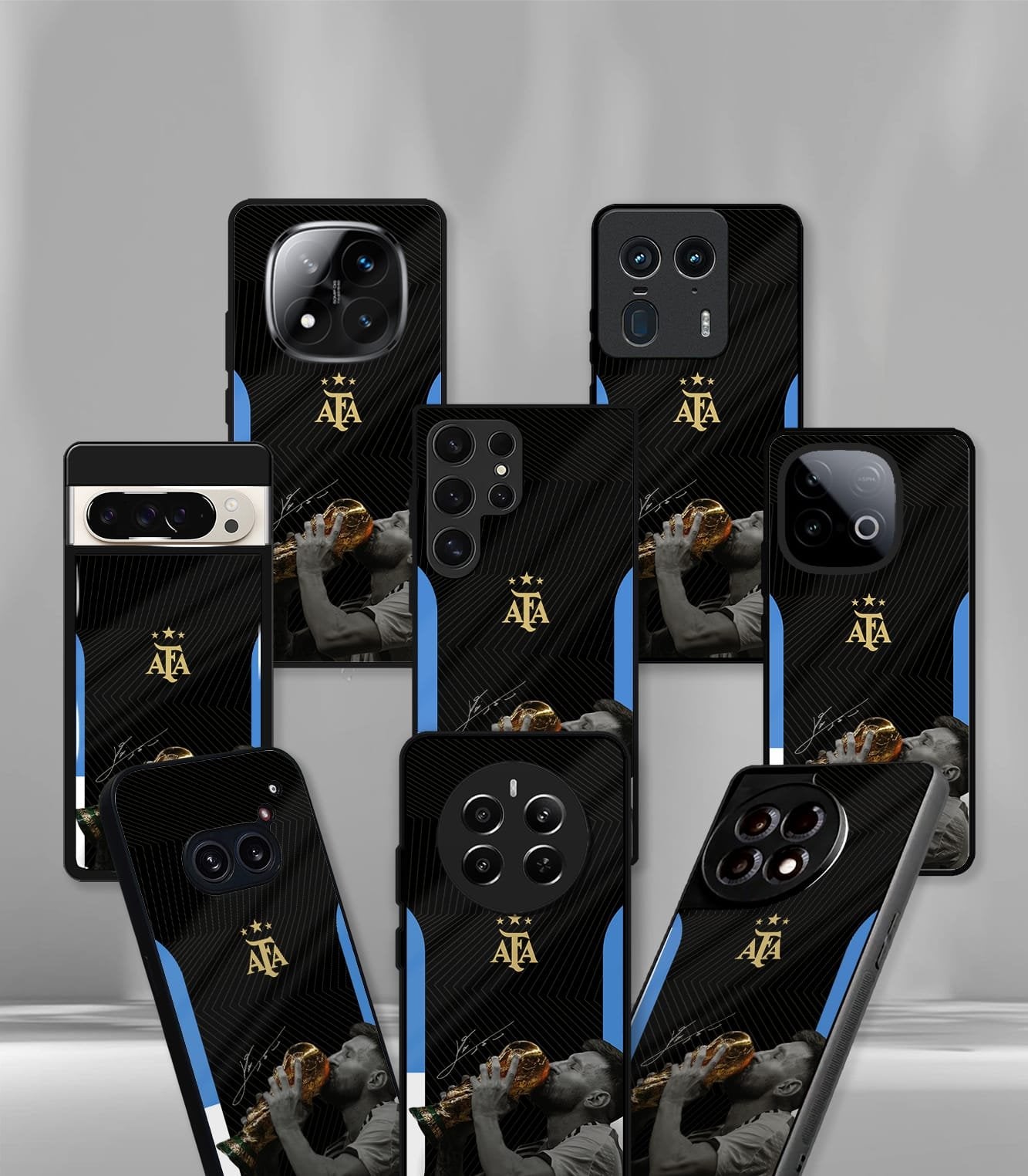 lionel messi goat edition with cup premium glossy phone case.