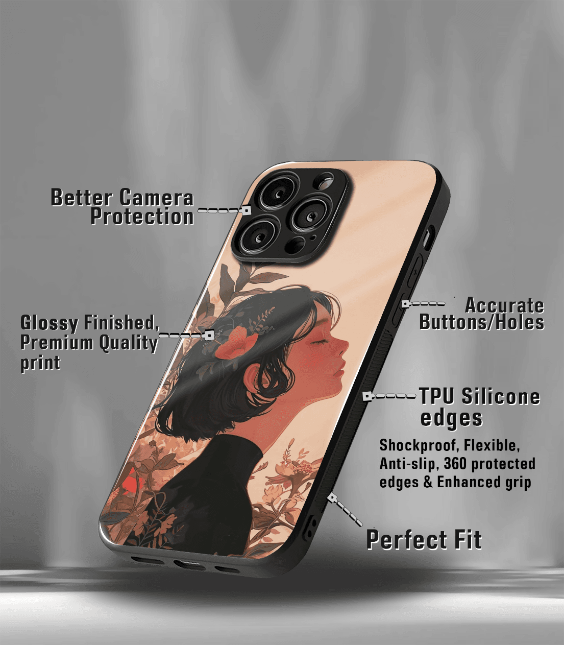 'for her' premium glossy floral/ aesthetic phone case compatible for every phone models.