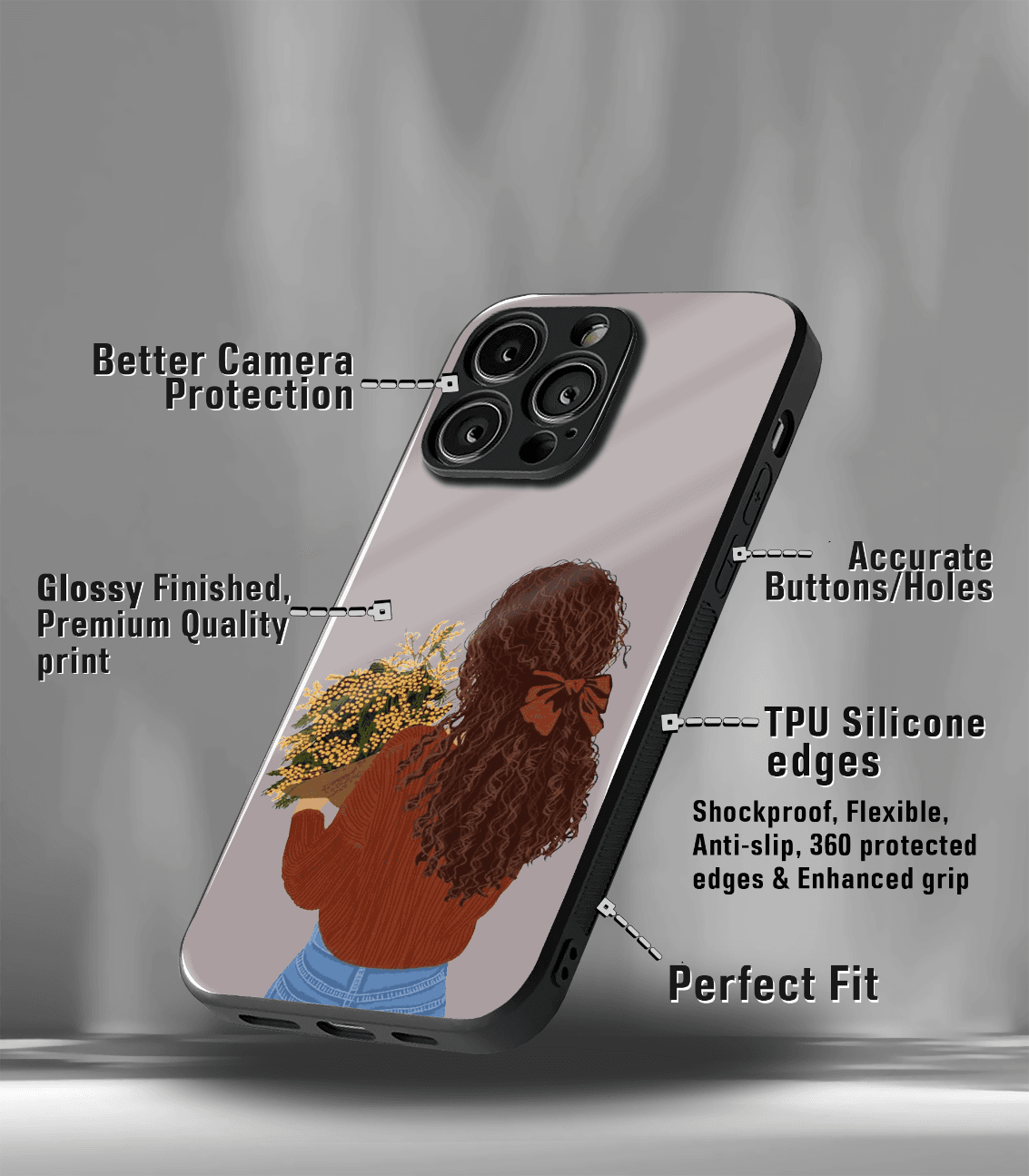 'for her' premium glossy floral/ aesthetic phone case compatible for every phone models.