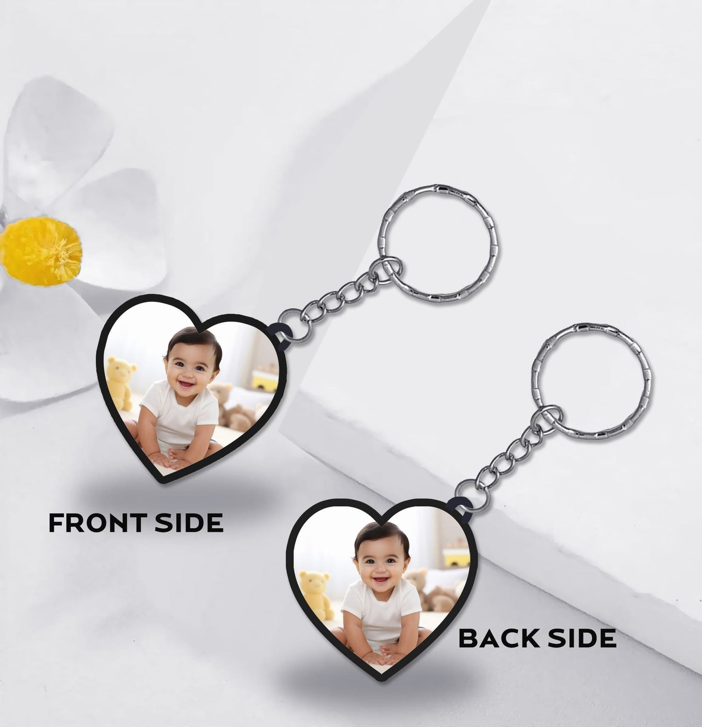 photo printed keychain 2 sided- heart shape