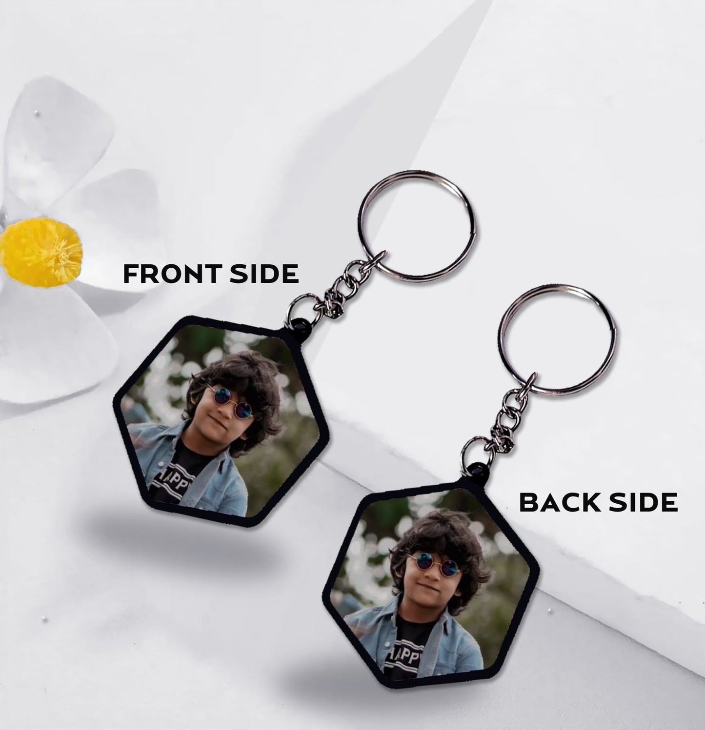 photo printed keychain 2 sided- hexagon shape
