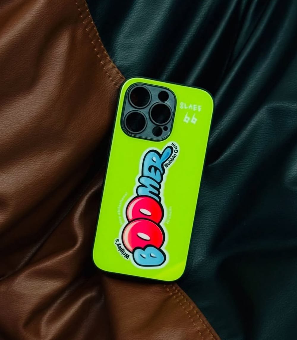 neon green boomer premium glossy phonecase