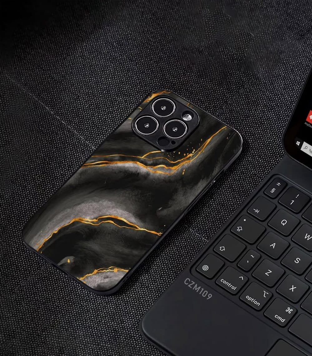 aesthetic black marble pattern premium glossy phonecase