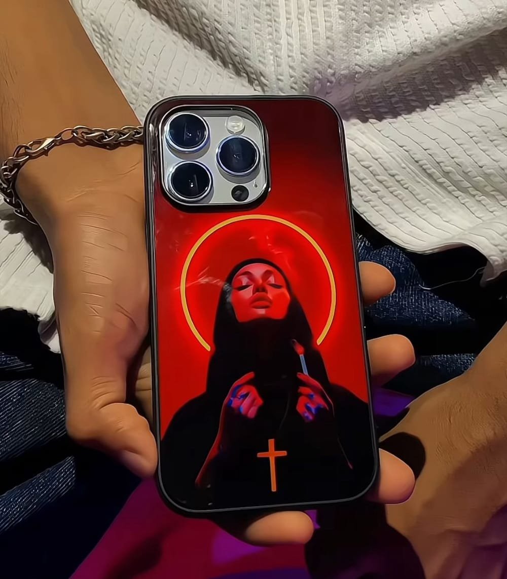 psychedelic nun in red premium glossy phonecase