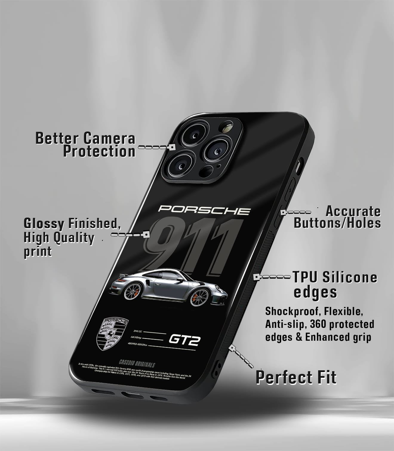black royal 911 porsche premium glossy phonecase