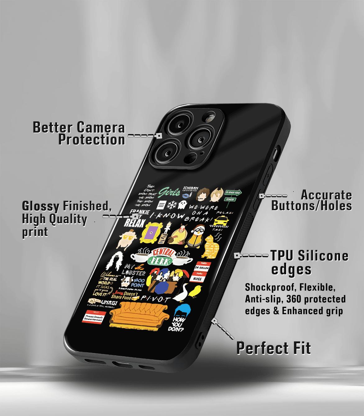 friends  premium glossy phone case compatible for all phone models!