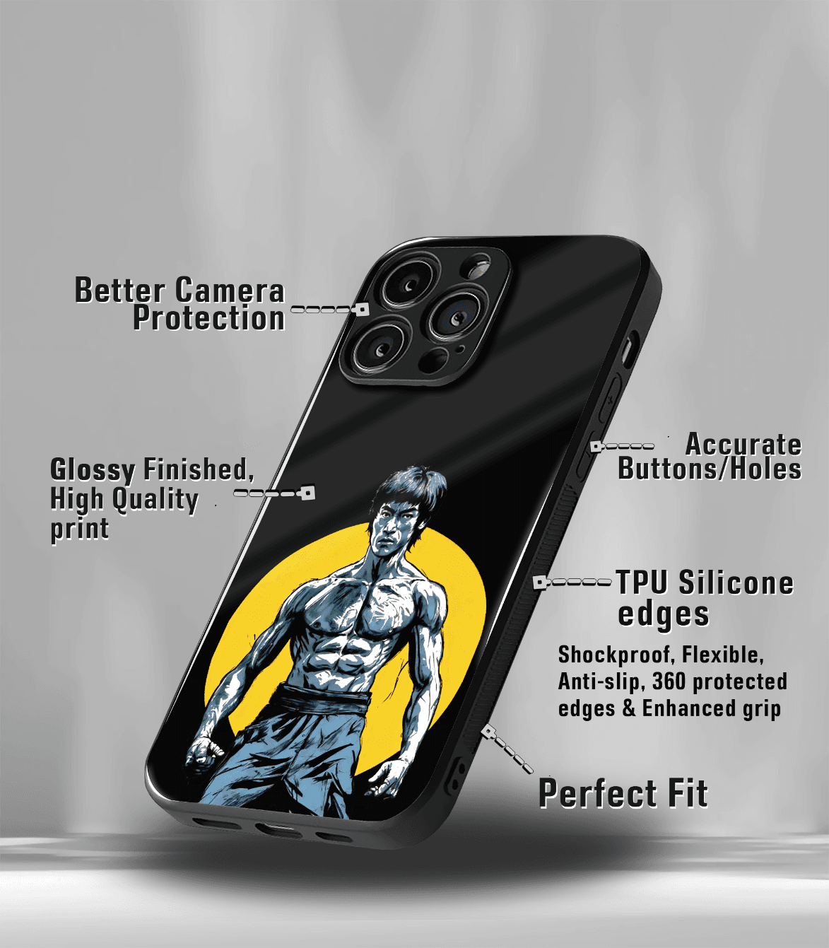 bruce lee art premium glossy phone case compatible for all phone models!