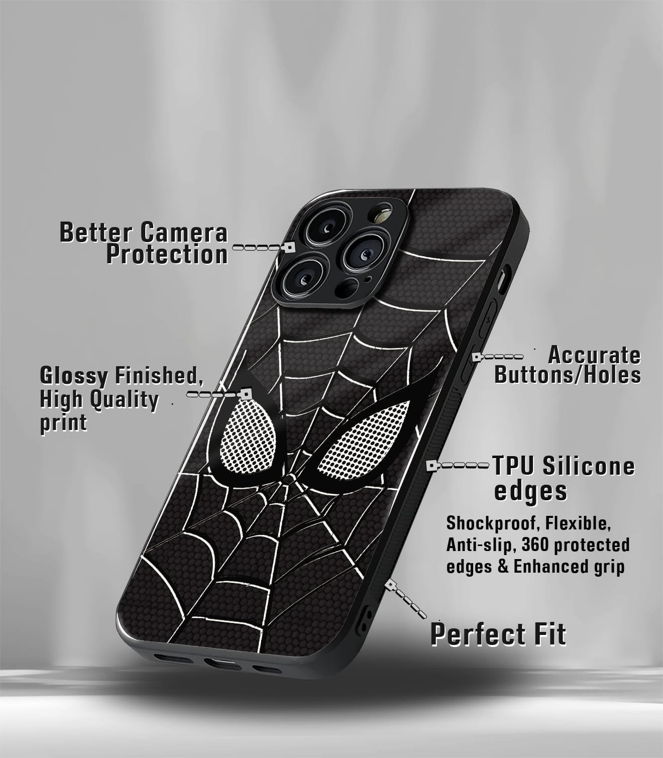 superhero black face premium glossy phone case compatible for all phone models!