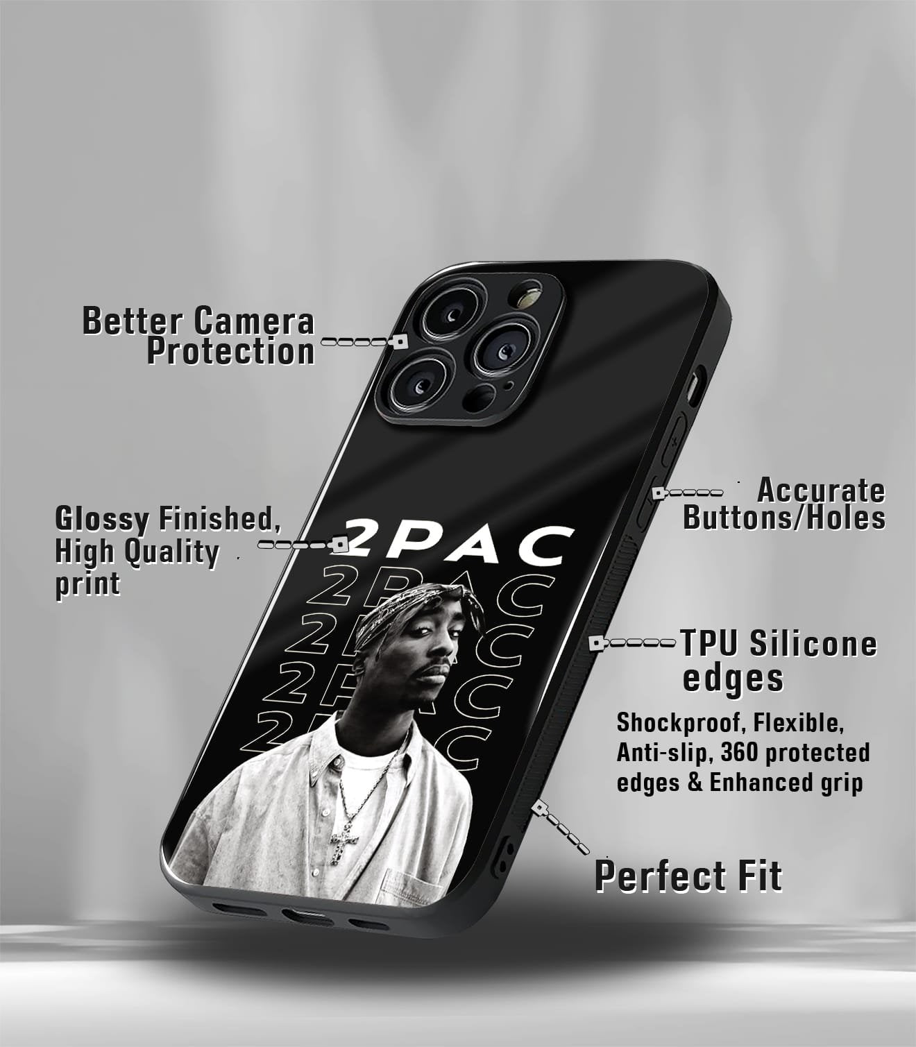 2pac premium glossy phone case compatible for all phone models!