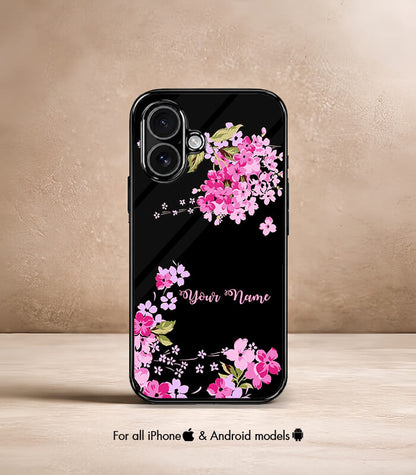Black floral Customized NAME Printed Premium Glossy Phone Case