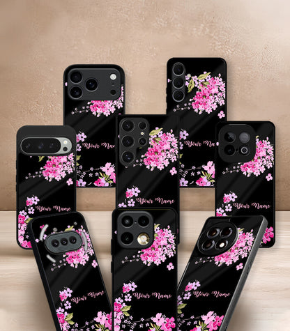 Black floral Customized NAME Printed Premium Glossy Phone Case