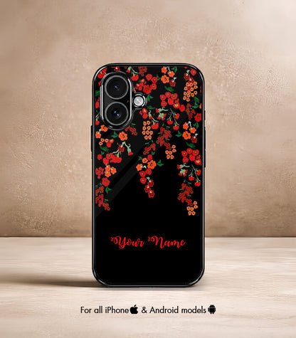 Black floral Customized NAME Printed Premium Glossy Phone Case
