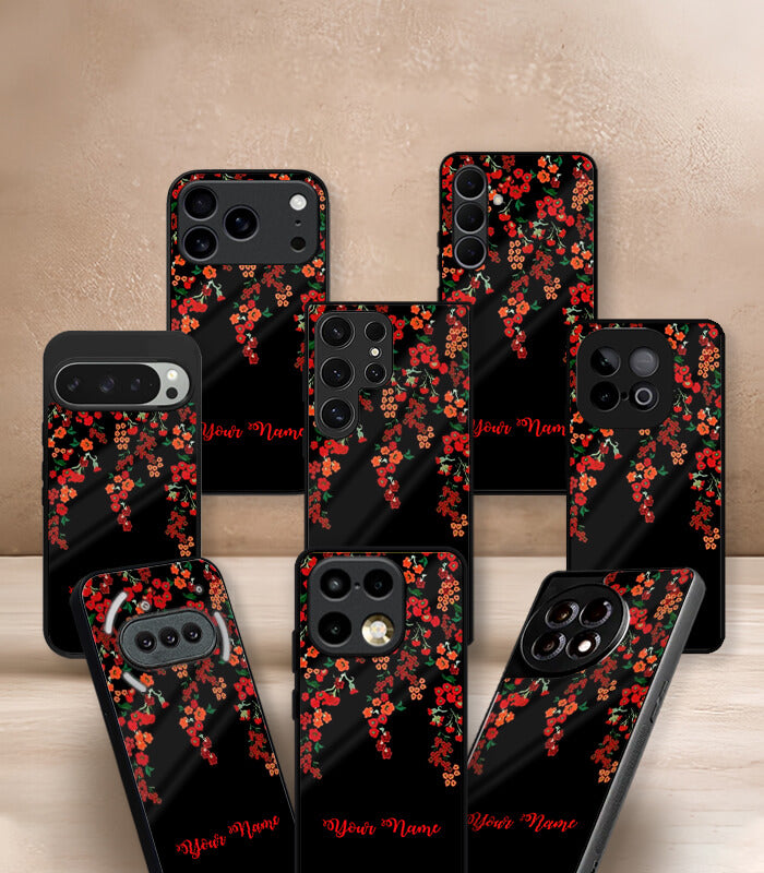black floral customized name printed premium glossy phone case
