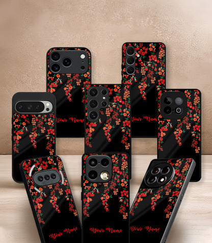 Black floral Customized NAME Printed Premium Glossy Phone Case