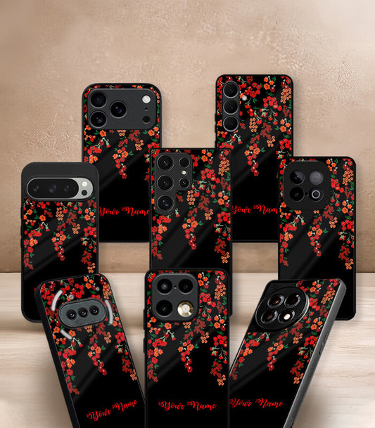 Black floral Customized NAME Printed Premium Glossy Phone Case
