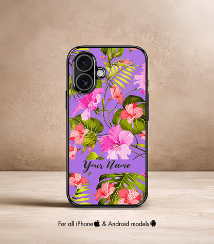 Colorful Floral Customized NAME Printed Premium Glossy Phone Case