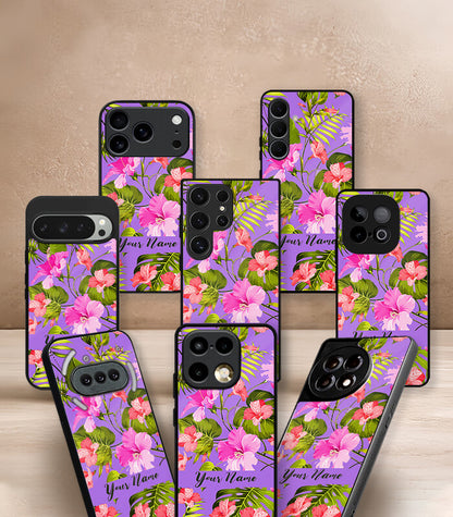 Colorful Floral Customized NAME Printed Premium Glossy Phone Case