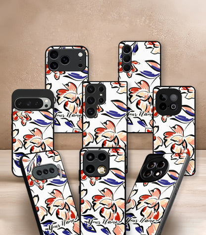 Aesthetic White Floral Customized NAME Printed Premium Glossy Phone Case
