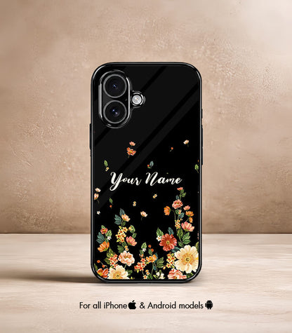 Black floral Customized NAME Printed Premium Glossy Phone Case