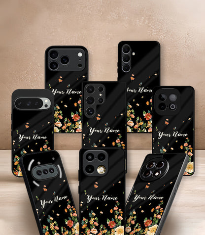 Black floral Customized NAME Printed Premium Glossy Phone Case