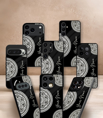 Black Mandala Art Customized NAME Printed Premium Glossy Phone Case