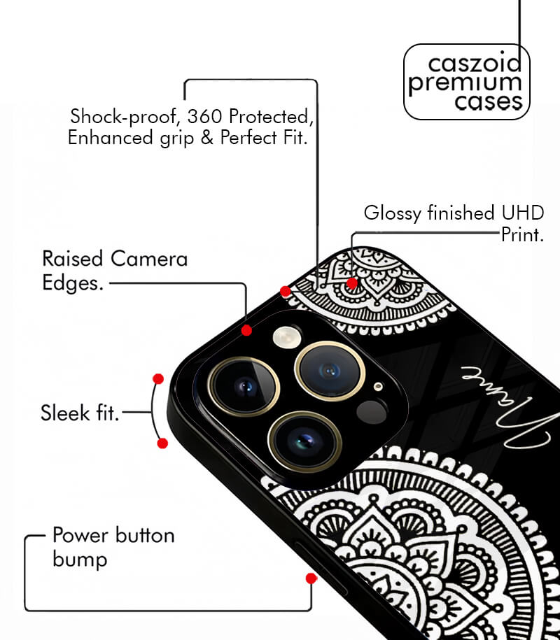 black mandala art customized name printed premium glossy phone case
