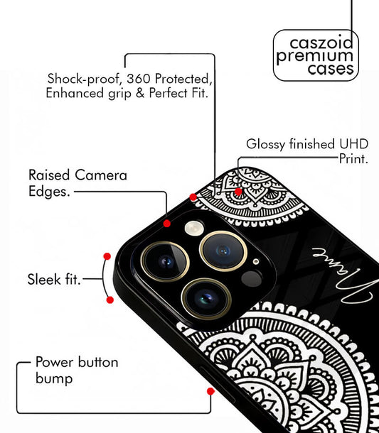 Black Mandala Art Customized NAME Printed Premium Glossy Phone Case