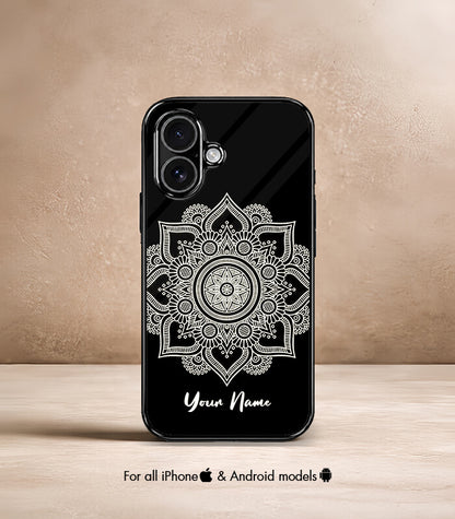 Round Mandala Customized NAME Printed Premium Glossy Phone Case