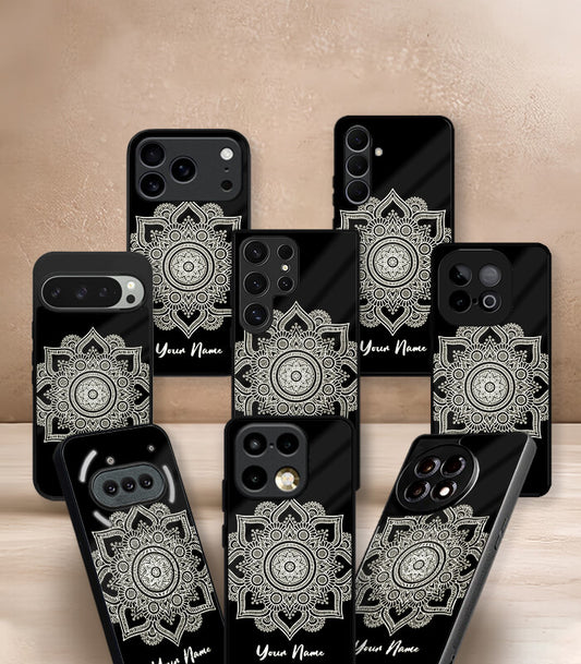 Round Mandala Customized NAME Printed Premium Glossy Phone Case