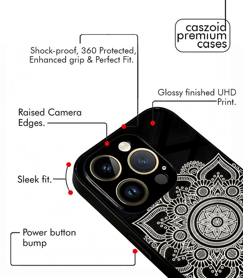 round mandala customized name printed premium glossy phone case