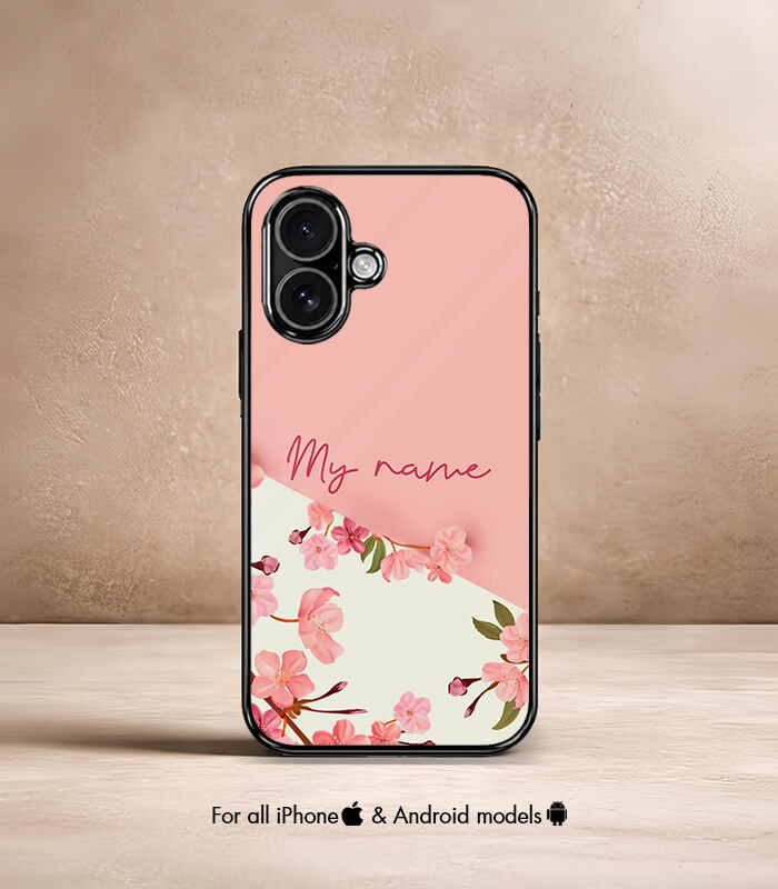 pink floral customized name printed premium glossy phone case