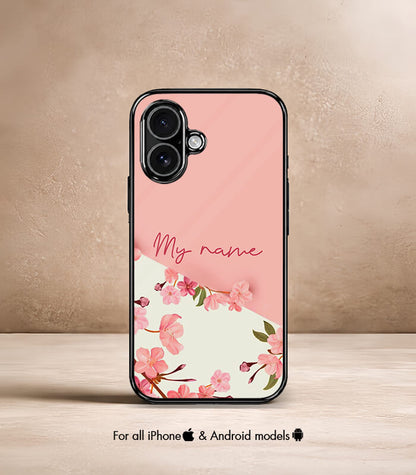 Pink Floral Customized NAME Printed Premium Glossy Phone Case