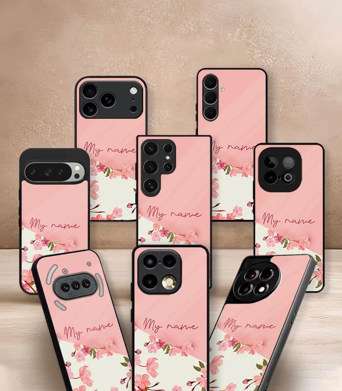 pink floral customized name printed premium glossy phone case