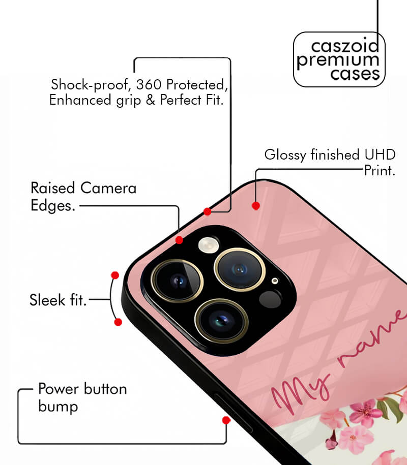 pink floral customized name printed premium glossy phone case