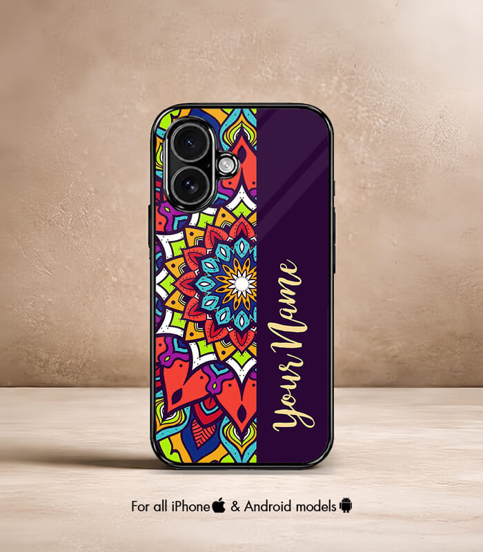 half mandala customized name printed premium glossy phone case