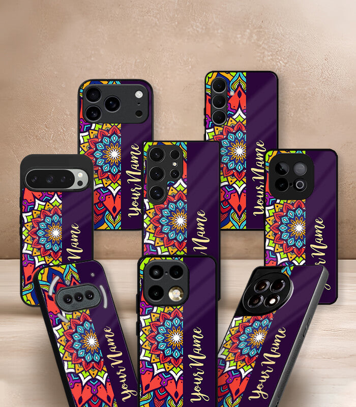 half mandala customized name printed premium glossy phone case