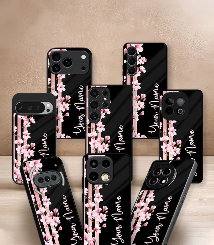 pink floral customized name printed premium glossy phone case