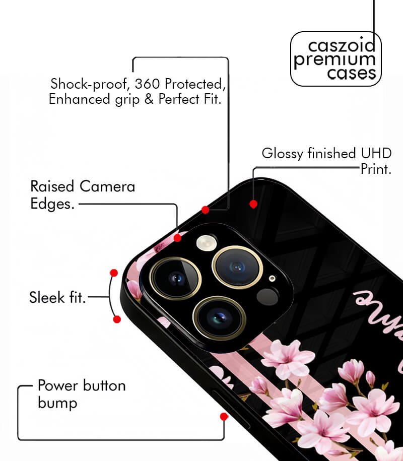 pink floral customized name printed premium glossy phone case