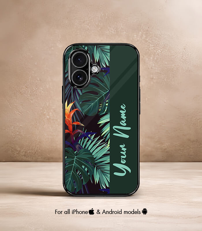 floral leaves customized name printed premium glossy phone case